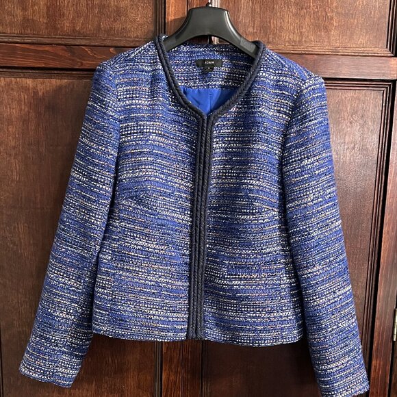 J CREW TWEED LADY JACKET COBALT BLUE SIZE M - Picture 1 of 10